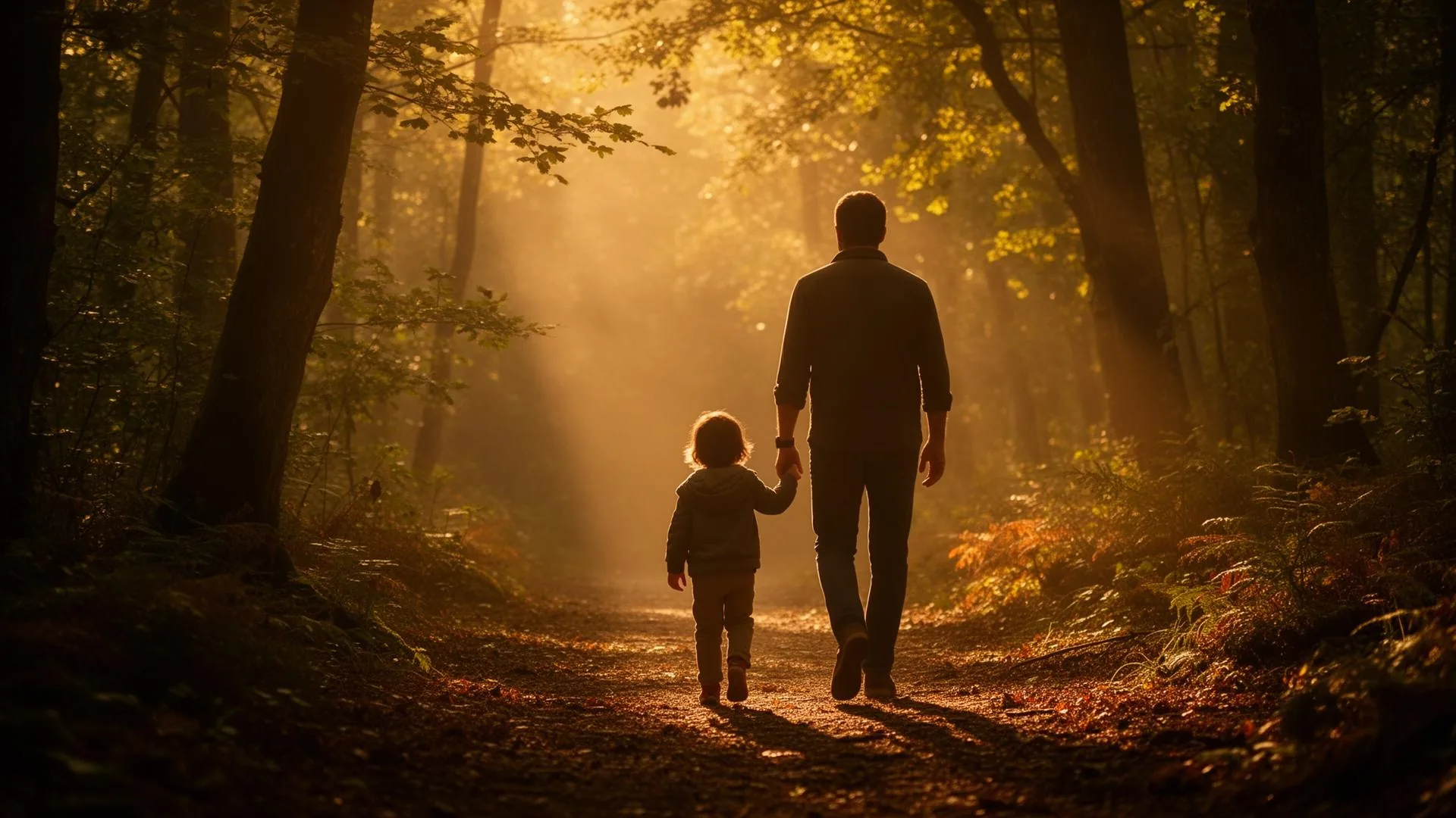 A father walking with his child at sunset — Monthly online Fathers Support Group