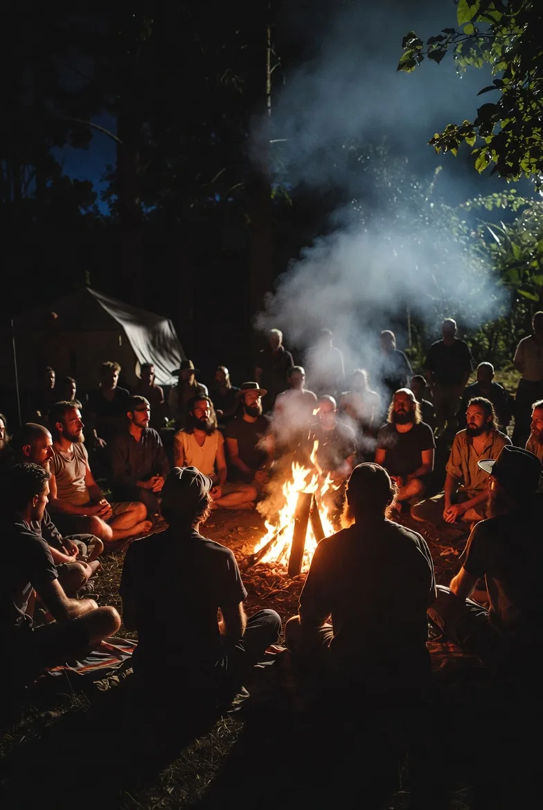 Men gathered around a fire